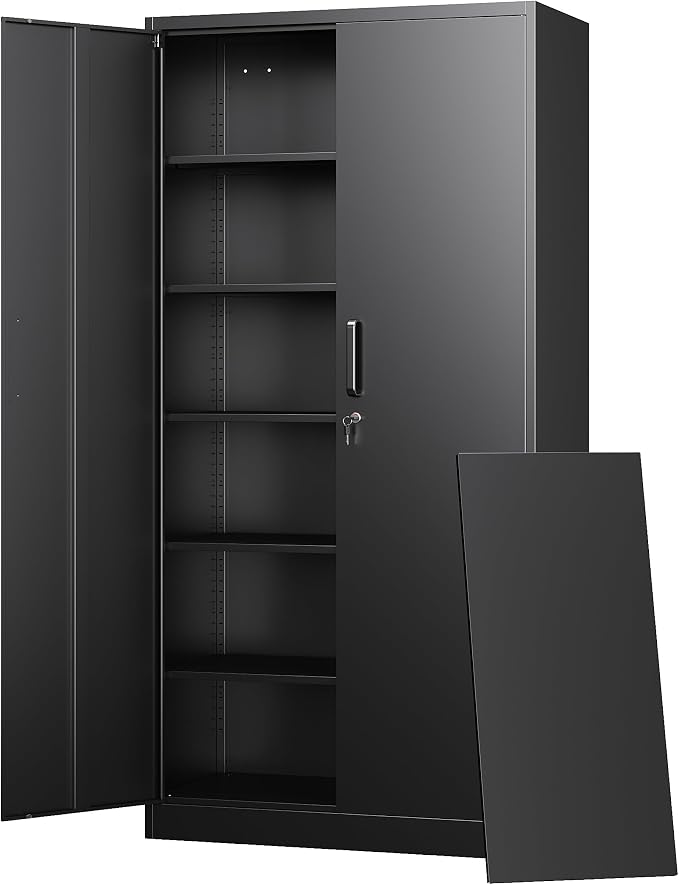 Letaya Metal Storage Cabinets with Lock Doors,Tall Locker Organizer Steel Garage Cabinets, 5 Adjustable Layers Shelves for Home, Office, Warehouse,Tool,Industrial(Black) by LetayaMetalCabinets