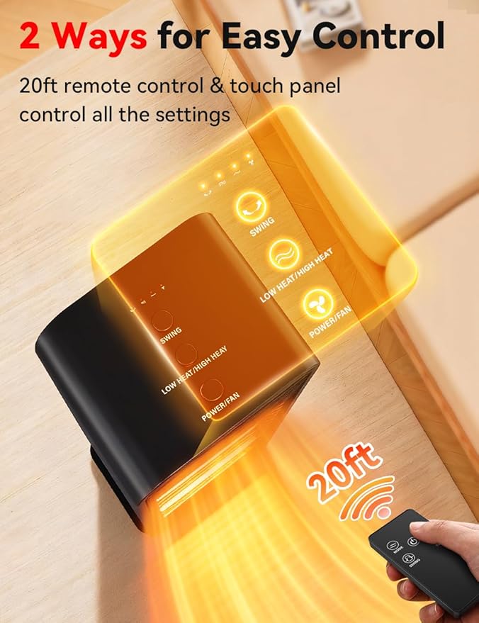 Outdoor Heaters for Patio w/2 Modes&2 Heat Levels, 1S Heating 1200W PTC Ceramic Electric Heater, Overheat&Tip-over Protection, Remote, 70° Swing Space Heater for Indoor Use Large Room Garage