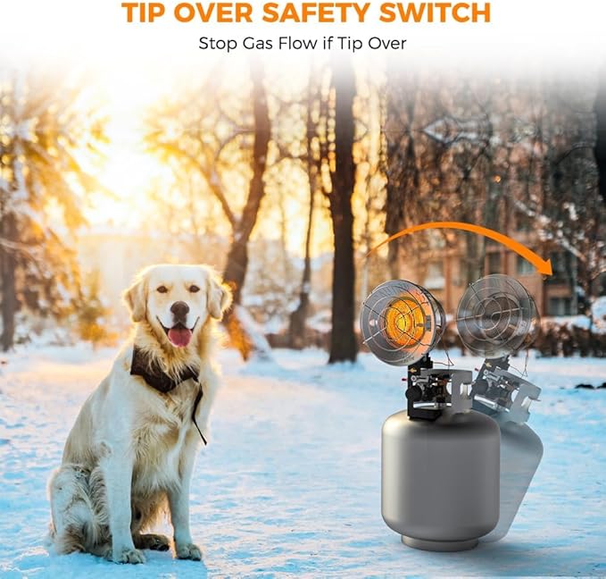CAMPLUX Tank Top Propane Outdoor Heater 15,000 BTU, Single Burner Radiant Outdoor Heater with Tip-Over, 3 Adjustable Heat Modes with CSA Valve & Regulator for Garage, Camping, Hunting, Fishing, Patio
