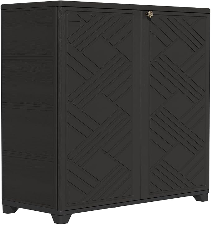ZZM Indoor/Outdoor Storage Cabinet Waterproof, 34"x15"x34" Plastic Outdoor Storage Box for Garden Balcony Bathroom, All Weather Outdoor Storage Clearance, DIY Usage, with 2 Shelf (Black) - Image 7
