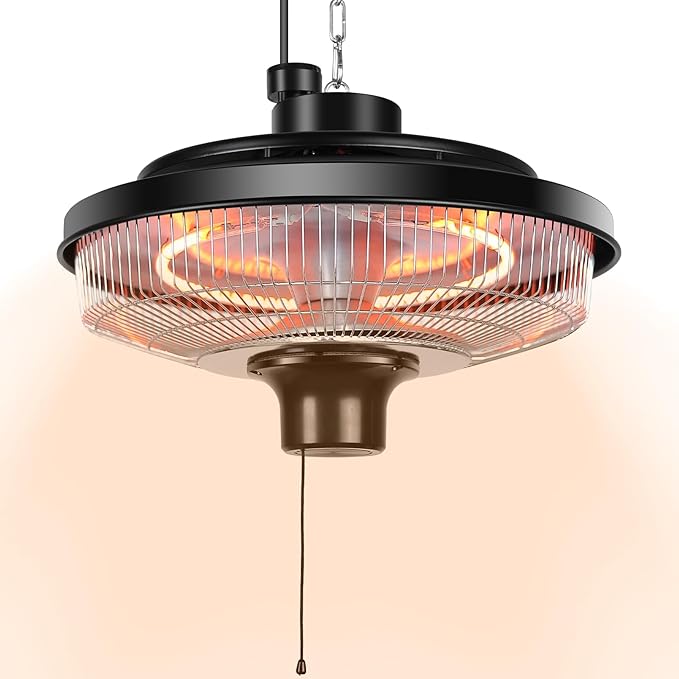 Hanging Patio Heater, 1500W Electric Infrared Heaters for Home, Gazebo, Garage, Greenhouse, Ceiling Mount with Overheat Protection, IPX4 Water Resistance, Adjustable Height (Silver)