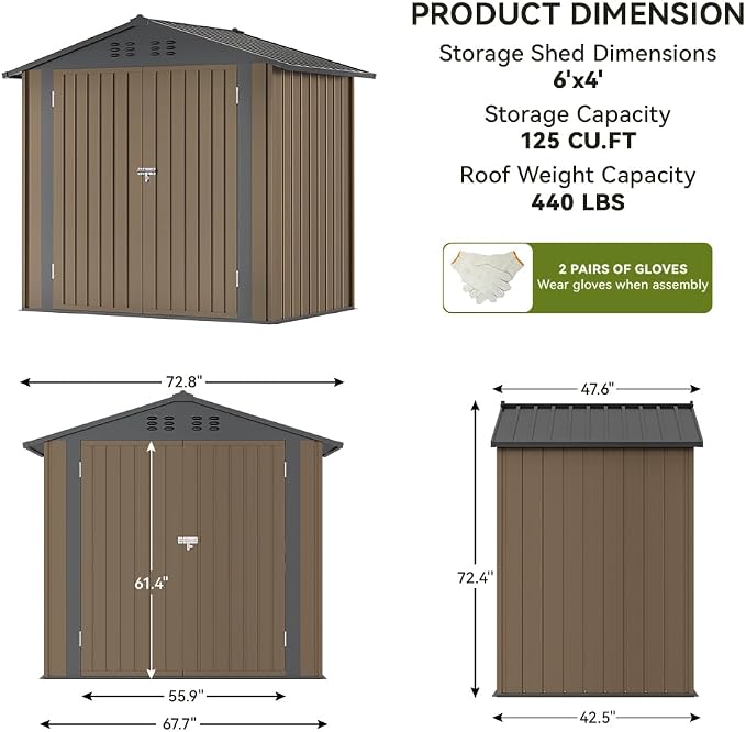 COMHOMA Shed Outdoor Storage Shed Metal,Lockable Doors Tool Sheds with Sloping Roof,Steel Garden Shed with Air Vent for Backyard,Patio,Lawn,Poolside(Brown,6'x4') - Image 7