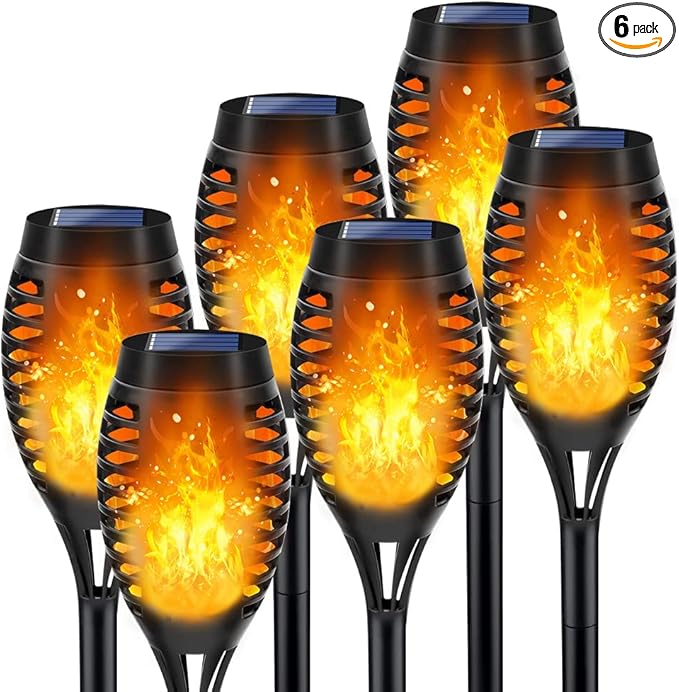 Outdoor Solar Lights, 6Pack Solar Torch Light with Flickering Flame, Solar Garden Lights Waterproof for Outdoor Decorations, Flame Torches for Outside, Outdoor Lighting for Pathway Yard Decor