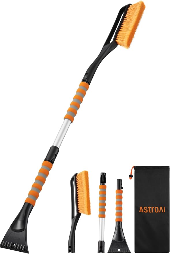 AstroAI 40" Snow Brush and Ice Scrapers for Car Windshield, Detachable Snow Scrapers with Ergonomic Foam Grip for Cars, Trucks, SUVs (Heavy Duty ABS, PVC Brush, Orange) by AstroAI