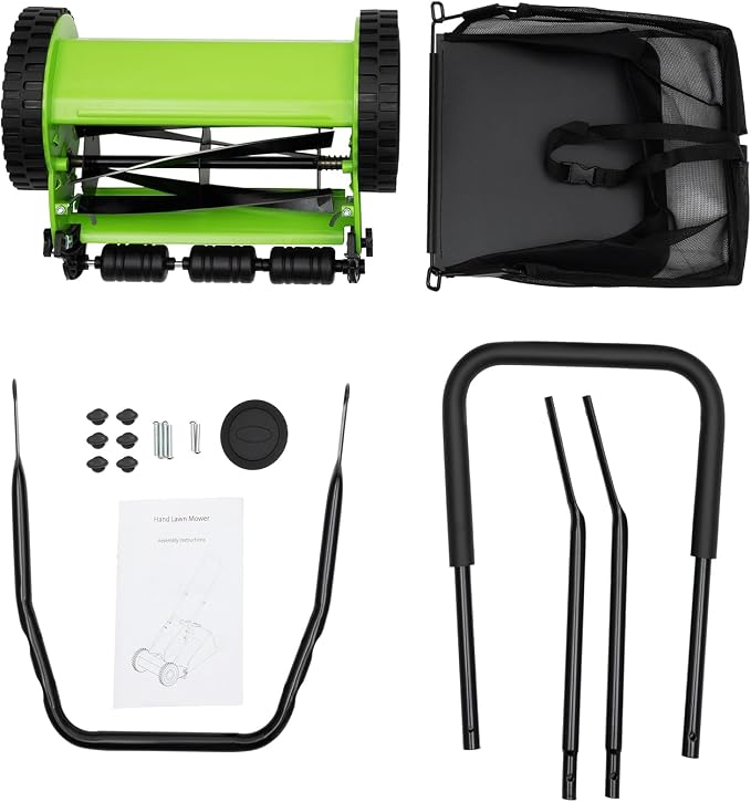 12 Inch 5-Blade Push Reel Lawn Mower with Grass Catcher Manual Push Mower with Adjustable Cutting Height 1.3 Inch Max, 2 Wheels Reel Mower for Small Area Yards (12 Inch) - Image 9
