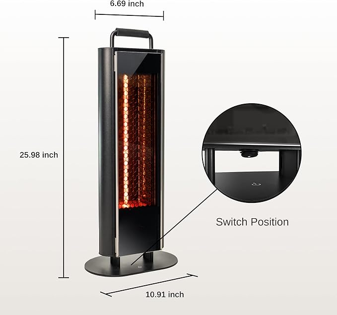 EAST OAK 1200W Patio Heater, Under Table Electric Heater with Double-Sided Design Silent Heating, IP65 Waterproof Portable Outdoor Heater with Handle and Protection from Tip-Over & Overheating
