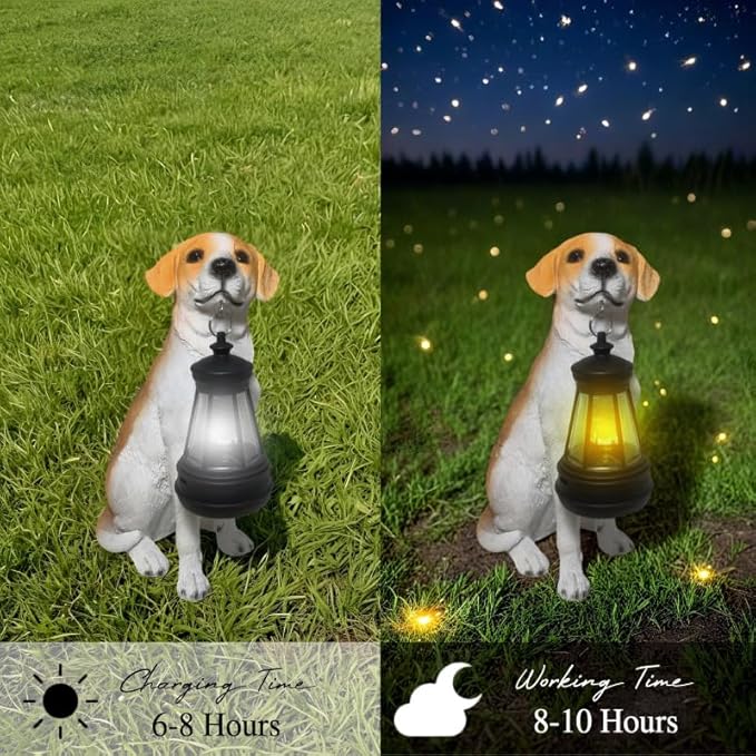 Beagle Dog Garden Statues with Solar Lantern, Outdoor Figurine Resin Sculpture Hanging Solar Power Lights for Decoration Yard Patio Balcony Lawn Ornament Art Decor, Unique Gift for Grandma Wowen Mom