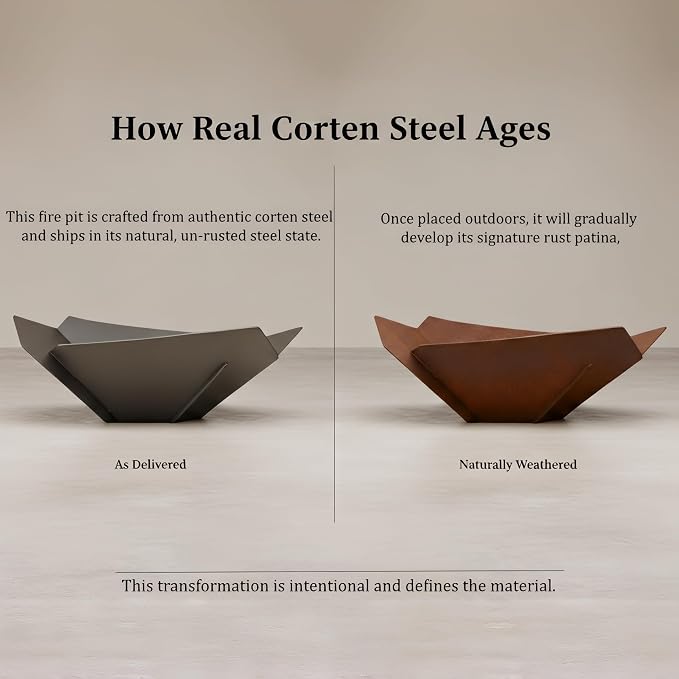 Decoroca Corten Steel Fire Pit - Outdoor Wood Burning Pit for Backyard Patio, Garden & Terrace, Durable & Weather-Resistant, Ideal for Family Gatherings & Parties - Image 2