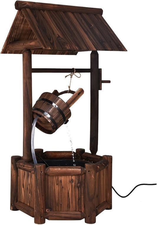 S AFSTAR Wishing Well Water Fountain, Rustic Wood Outdoor Waterfall Fountain with UL Certificated, Garden Wishing Well, Electric Pump Wishing Wells for Outdoor Yard Garden Backyard Decoration