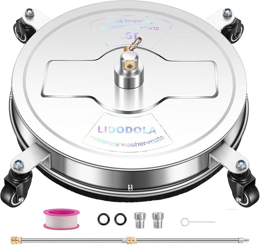 19" Pressure Washer Surface Cleaner with 4 Wheels - Stainless Steel Surface Cleaner for Pressure Washer Attachment for Concrete, Patio, Sidewalk, Deck, Driveways and Daily Washing - PWS 19 by LidoDola