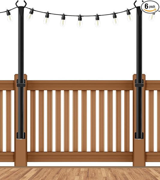5 Ft String Light Poles 2 Pack, String Light Poles for Outside with Fixing Clips,Hanging Light Poles for Deck Fence Garden Backyard Wall Bistro,Metal Poles for Outdoor String Lights