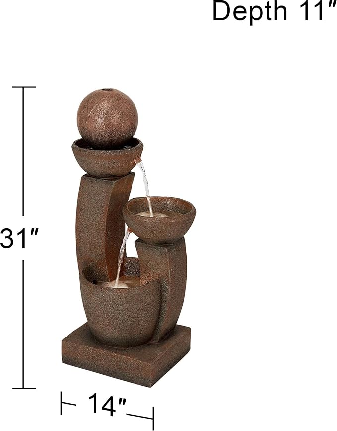 Curved Columns 31" High Large Modern Zen Indoor Outdoor Decor Faux Stone Floor Fountain with Light LED Standing Waterfall Bowl Water Feature for Outside Garden Patio Yard Backyard - John Timberland