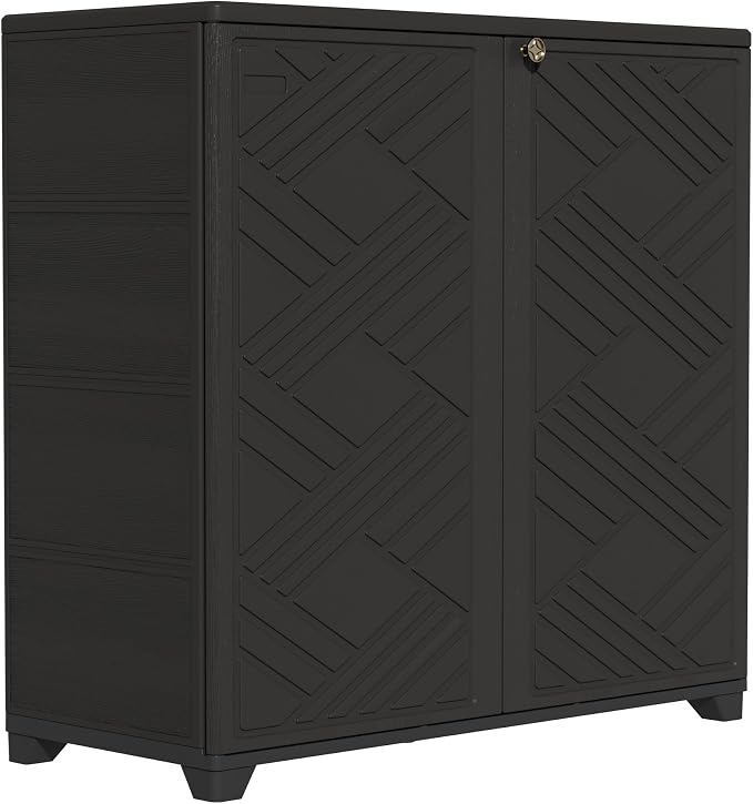 ZZM Indoor/Outdoor Storage Cabinet Waterproof, 34"x15"x34" Plastic Outdoor Storage Box for Garden Balcony Bathroom, All Weather Outdoor Storage Clearance, DIY Usage, with 1 Shelf (Black) by ZZM