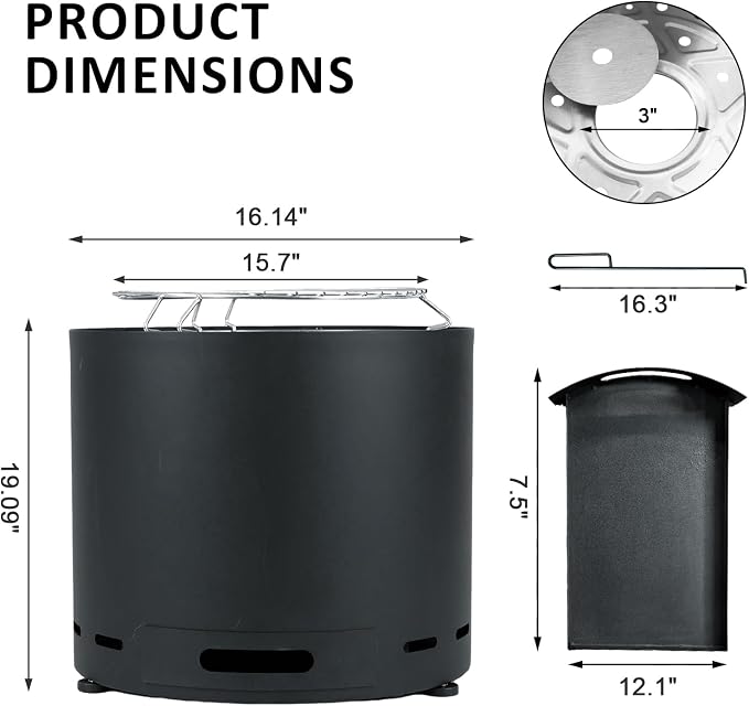 19" Smokeless Fire Pit, Portable Stainless Steel Wood Burning Outdoor Fireplace for Backyard, Patio, Garden, Picnic, Ideal for 4–6 People - Image 7