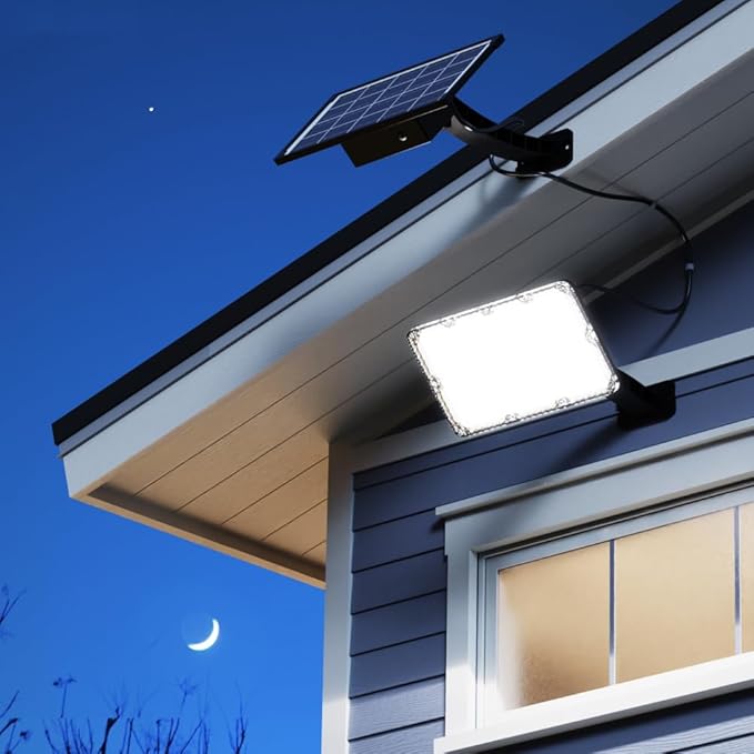 JACKYLED 1000 Lumens 299 LED Solar Lights Outdoor Bright Solar Dusk to Dawn Light with 4000mAh Battery, IP65 Waterproof Outdoor Solar Powered Security Flood Light for Wall Porch Shed Barn