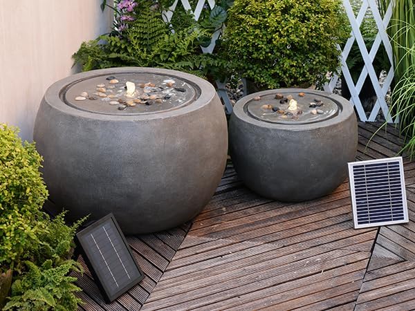 Solar Water Fountain Outdoor Garden Bubbler Large Water Feature Outdoor Fountains Solar Powered with Pebbles for Patio Deck Yard Home Decor Gray, 25 "L X 25" W X 17.5" H