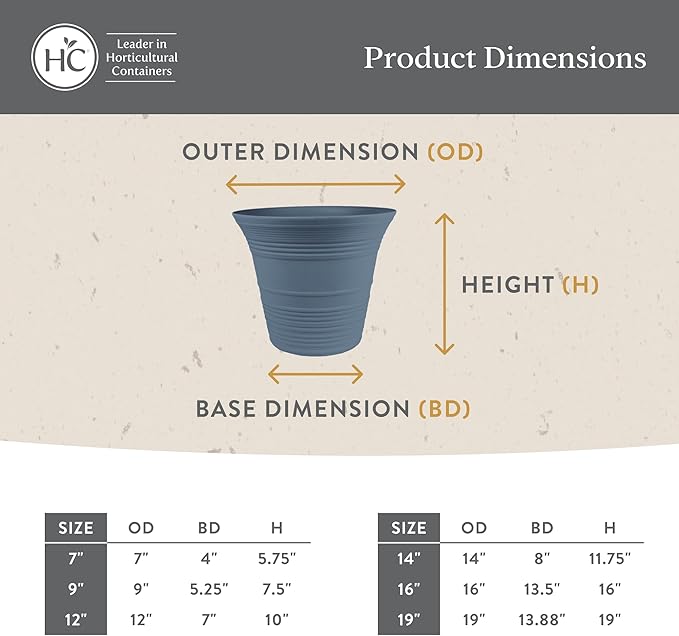 The HC Companies 14 Inch Sedona Round Self Watering Planter Pots, Lightweight UV-Resistant Plastic Indoor & Outdoor Planters, 2-Pack Flower Pots for Garden & Home Decor, Slate Blue