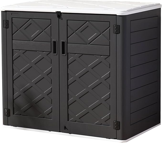Mrosaa Resin Outdoor Storage Shed, 38 cu.ft Outdoor Storage Box Waterproof for Garden Tools, Patio Furniture, Trash Cans, Garage Storage, Lockable (Black) by Mrosaa