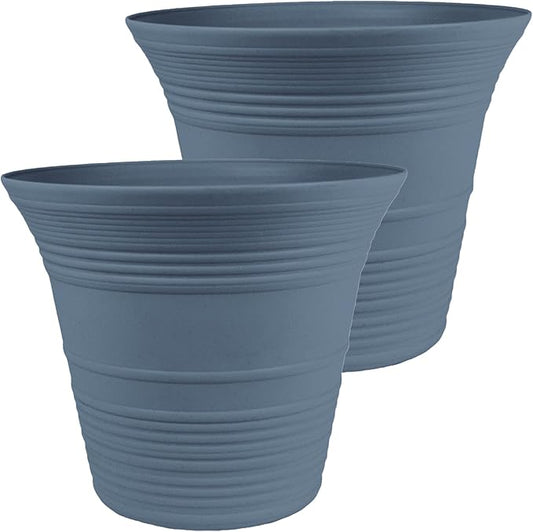 The HC Companies 16 Inch Sedona Round Self Watering Planter Pots, Lightweight UV-Resistant Plastic Indoor & Outdoor Planters, 2-Pack Flower Pots for Garden & Home Decor, Slate Blue