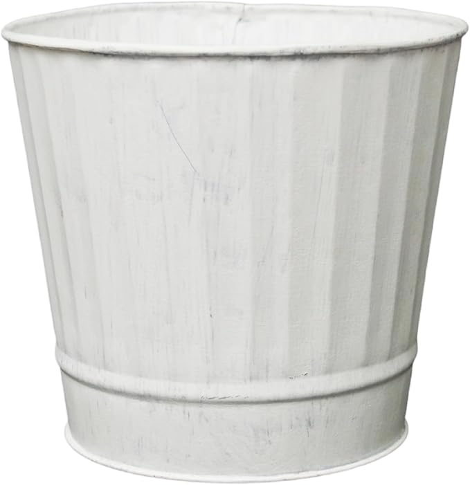 Hosley Metal Plant Pot White Wash Finish - 5" Dia x 4.8" H Flower Pots, Ideal for Farmhouse D??cor, Planters for Outdoor Plants, Weddings, Gifts, Special Events Parties