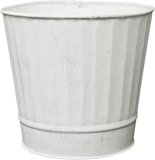 Hosley Metal Plant Pot White Wash Finish - 5" Dia x 4.8" H Flower Pots, Ideal for Farmhouse Décor, Planters for Outdoor Plants, Weddings, Gifts, Special Events Parties