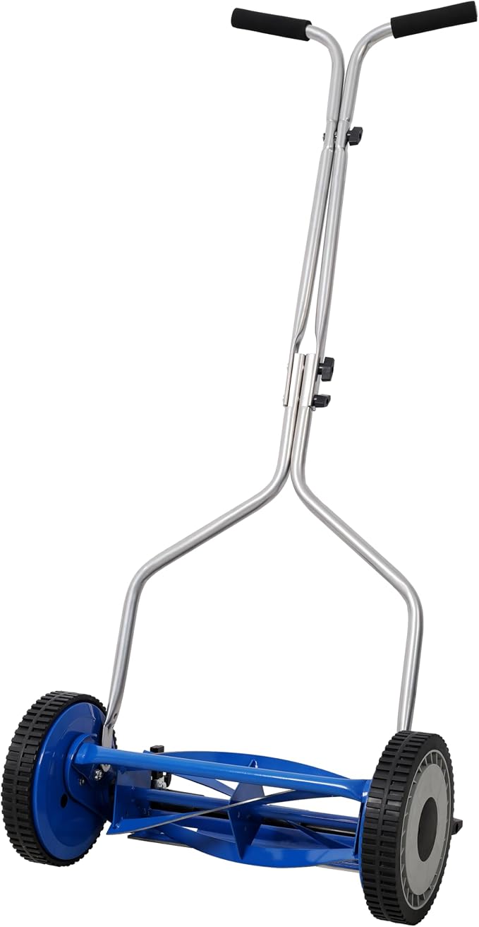 14in Push Reel Lawn Mower 5-Blade Manual Grass Cutter for Small Lawns,Lightweight & Eco-Friendly Adjustable Cutting Height 0.5"-2.25",Noise-Free & Low Maintenance,Blue Color by MATONELL
