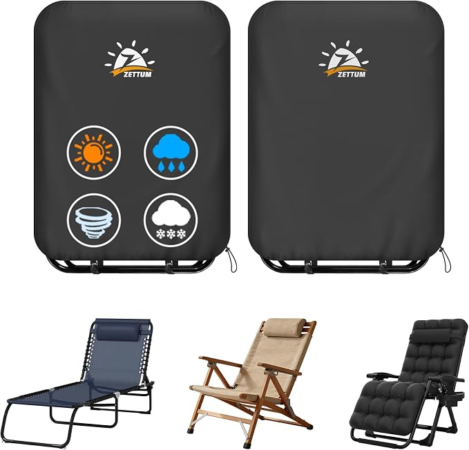 Zettum Zero Gravity Chair Cover 2 Pack - 600D Outdoor Folding Patio Chair Covers Heavy Duty & Waterproof, Premium Gravity Chair Cover with Adjustable Cord and Snap Buckles (28" W x 13" D x 44" H) by Zettum