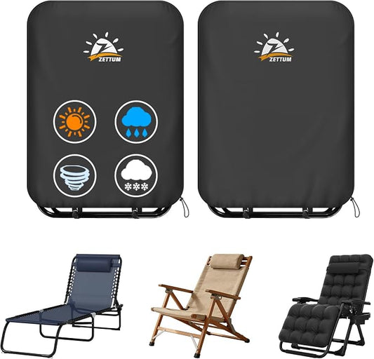 Zettum Zero Gravity Chair Cover 2 Pack - 600D Outdoor Folding Patio Chair Covers Heavy Duty & Waterproof, Premium Gravity Chair Cover with Adjustable Cord and Snap Buckles (28" W x 13" D x 44" H) by Zettum
