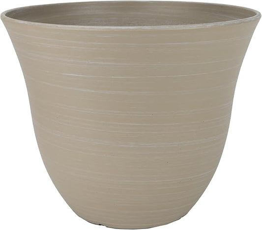 Classic Home and Garden Honeysuckle Resin Planters - Lightweight Indoor & Outdoor Plant Pots - UV-Resistant Plastic Flower Pots - Pot Planters for Flowers & Herbs (15" Grained Beige)