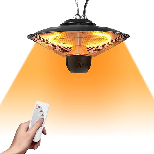 Outdoor Patio Heater, 1500W Electric Infrared Hanging Patio Heater for Outdoor Use, Ceiling Mounted IP23 Waterproof with 3 Heating Levels 30/60Mins Timer, for Porch Garage Balcony