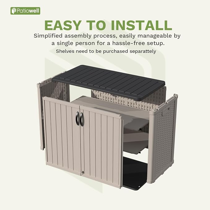 Patiowell 26 cu.ft Plastic Outdoor Storage Shed, Lockable Waterproof Resin Outdoor Storage Cabinet Tool Shed for Garden Tools, Garbage Cans, Pool Supplies, Beige(Not Include Shelves) - Image 4