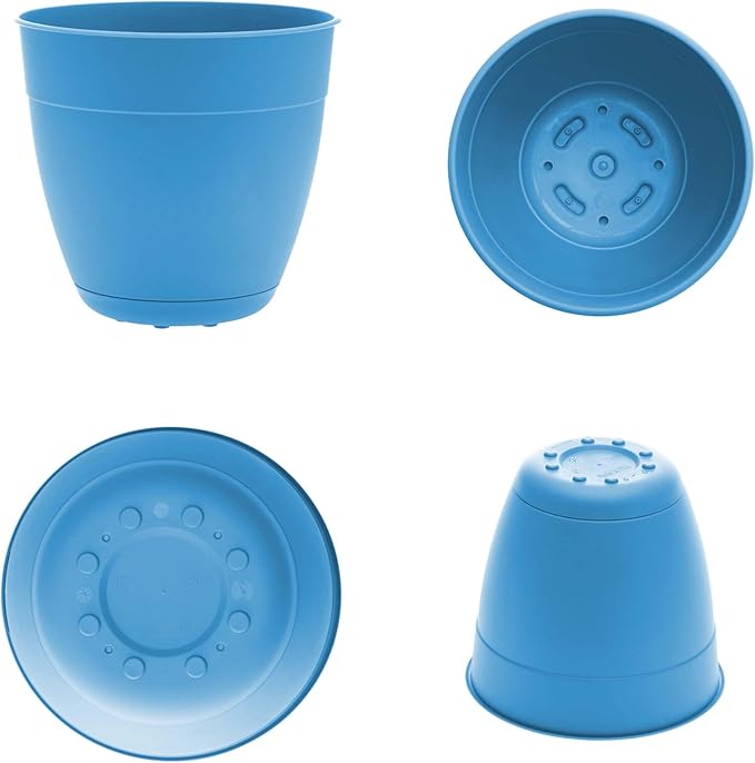 Bloem Dayton Planter with Saucer: 12" - Ocean Blue - 100% Recycled Plastic Pot, Removable Saucer, Elevated Feet, for Indoor and Outdoor Use, Gardening, 3 Gallon Capacity