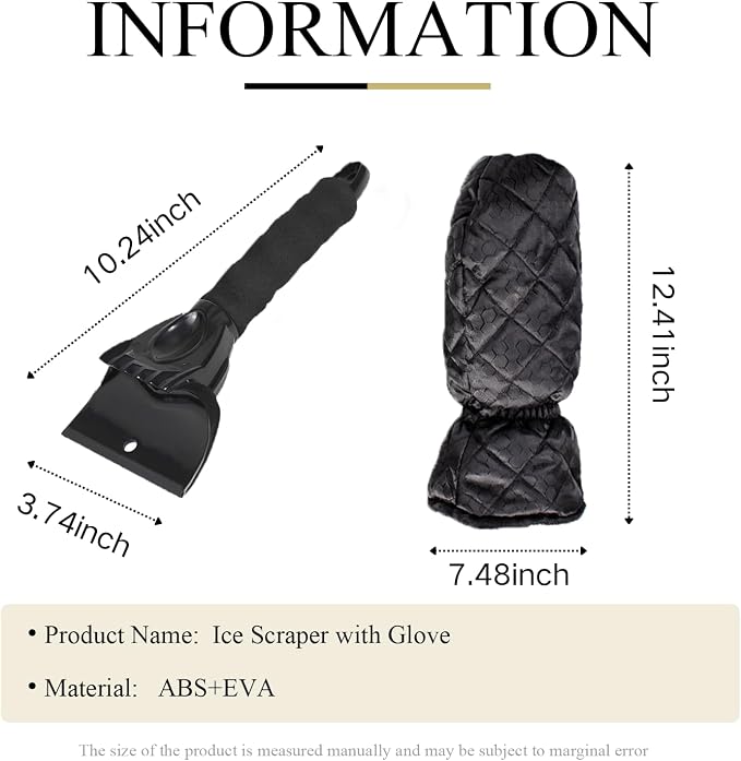 Ice Scraper with Glove - Waterproof Ice Scrapers Snow Removal Tool for Car Windshield, SUV, Truck - Comfortable Mitt Glove for Quick Ice & Snow Removal (Black) - Image 2
