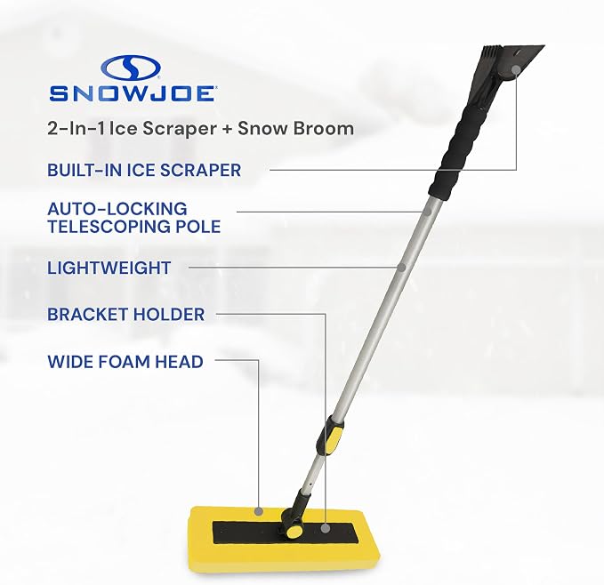 Snow Joe 2-in-1 Telescoping Snow Broom and Ice Scraper with 18-Inch Non-Scratch Foam Head - Car Cleaning Tool with Long Extendable Handle for Windshield, Roof, Truck, and SUV, SJBLZD-PRX - Image 3