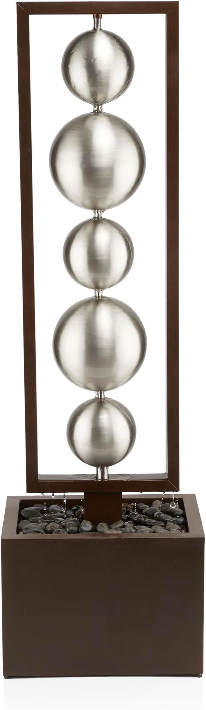 Alpine Corporation CPS194 Outdoor Modern Column Water Floor Fountain with Stainless Steel Orbs, 55" H, Brown