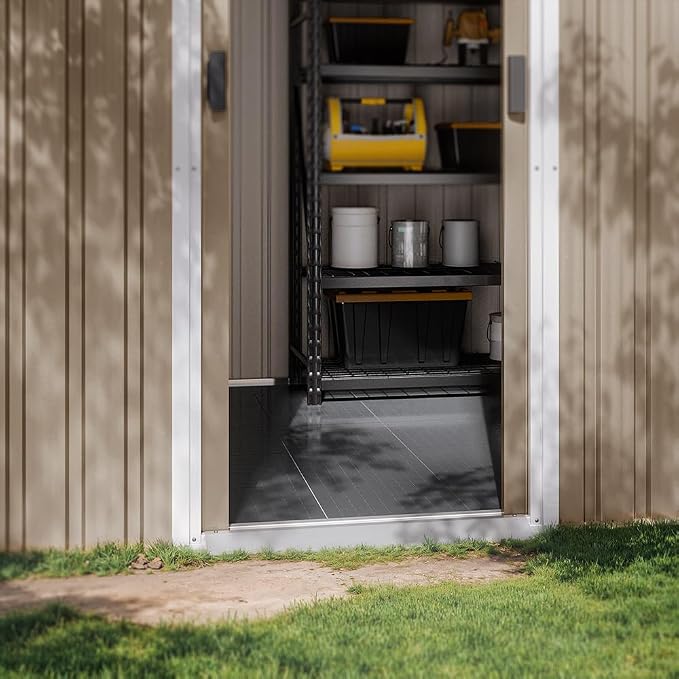 Kurapika 8×6 FT Metal Outdoor Storage Shed Large Tool Shed with Floor, Lockable Door, for Garden, Patio, Backyard, Lawn(Brown) - Image 7