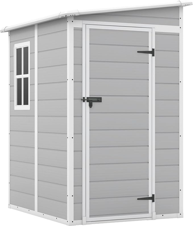 Patiowell 5x4 FT Outdoor Storage Shed with Floor, Resin Outside Storage Shed with Floor & Lockable & Window Door for Patio Furniture, Garden Tools and Bicycle, Light Gray - Image 8