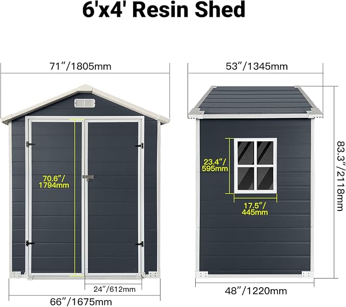 YOPTO 6x4 FT Storage Shed,Plastic Outdoor Storage Shed with Floor and Lockable Door,Waterproof Garden Shed W/Windows & Vents,Sloped Roof,Tool House for Storing Bicycles,Lawnmowers,Cold Grey - Image 3