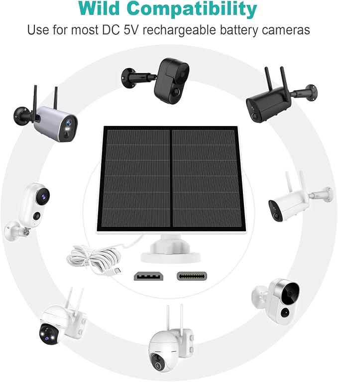 Solar Panel for Security Camera, 5W USB Solar Panel for Outdoor Rechargeable Battery Camera, Solar Panels with 9.8ft Cable, Adjustable Wall Mount, IP65 Waterproof, 3 Pack - Image 2