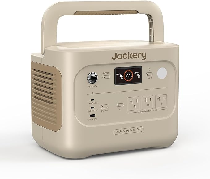 Jackery Explorer 1000 v2 Portable Power Station,1070Wh LiFePO4 Battery,1500W AC/100W USB-C Output, 1 Hr Fast Charge, Solar Generator for Camping,Emergency, RV, Off-Grid Living(Dune White) by JackeryInc
