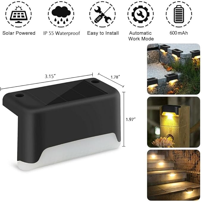 Solar Deck Lights Outdoor, 24 PCs LED Solar Fence Lights Waterproof, Garden Decorative Step Lights, LED for Patio Porch Stairs Yard Driveway Pathway (Cool White, 24-Pack)