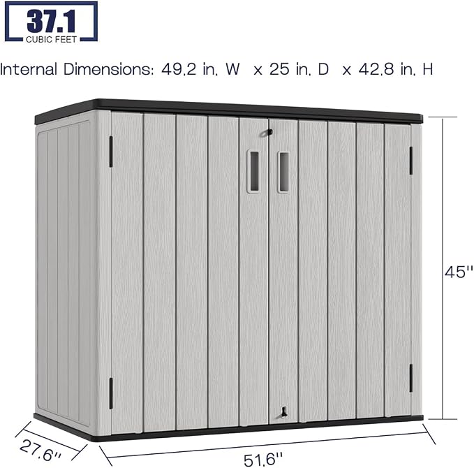 KINYING Outdoor Horizontal Storage Sheds,37 Cu.ft Outdoor Storage Cabinet Waterproof Resin Tool Storage Box for Lawn Mower,Garden Tools and Patio Furniture, Lockable (Grey) - Image 4