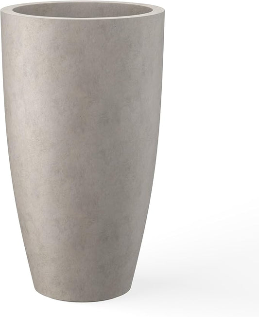 Kante 23.6" H Weathered Concrete Finish Concrete Tall Planters Large Outdoor Indoor Decorative Plant Pots with Drainage Hole and Rubber Plug, Modern Tapered Style for Home and Garden