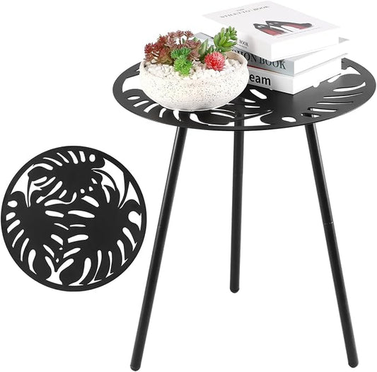 1 Pack Extra-Large Metal Outdoor Side Tables 18 Inches Outside End Table for Patio Round Accent Garden Corner Table for Small Spaces, Balcony, Porch Plant Stand Indoor by PartyZealot