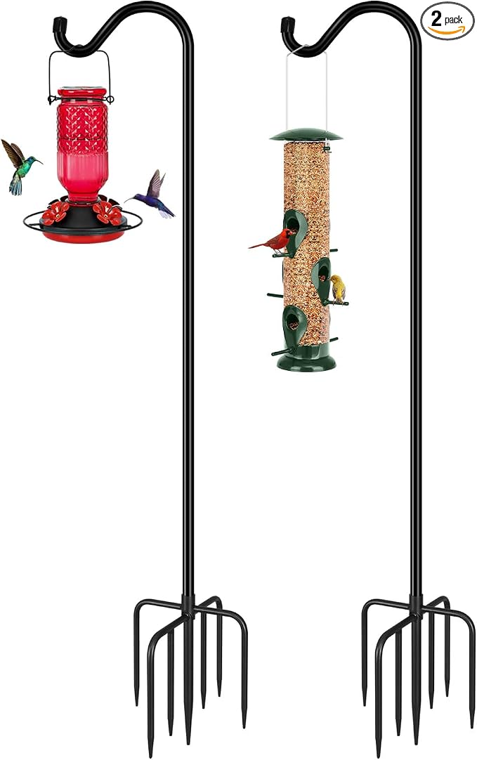 FEED GARDEN Shepards Hooks for Outdoor Bird Feeder Pole 92 Inch Adjustable Tall Heavy Duty Shepherds Hooks for Hanging Plant Baskets, Solar Lights, Wedding Decor, Lanterns, Black (2 Pack) by FEEDGARDEN