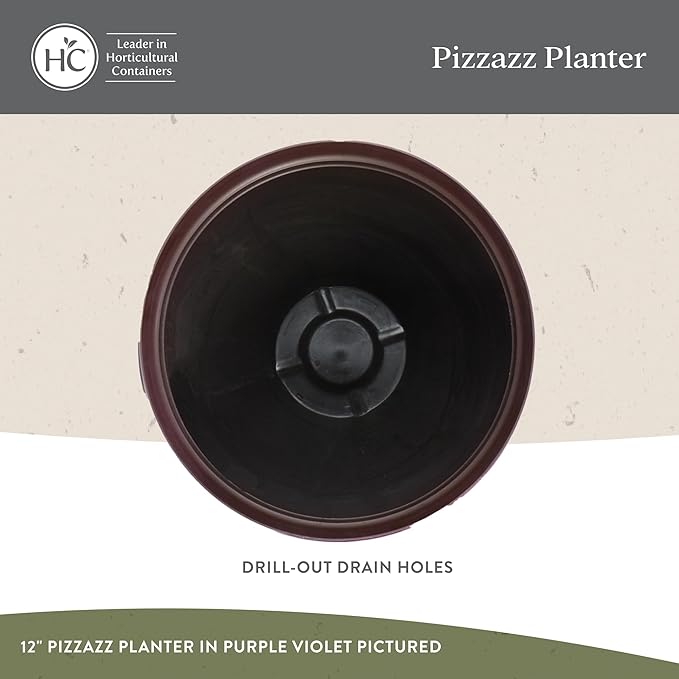 The HC Companies 9 Inch Pizzazz Round Planter Pots with Ceramic Look, Lightweight UV-Resistant Plastic Indoor & Outdoor Planters, 2-Pack Flower Pots for Garden & Home Decor, Foggy Gray