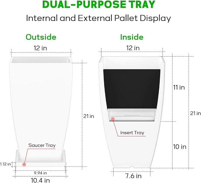 21" Tall Outdoor Planters Set of 2,Front Porch Planter Pots with Drainage Design Holes for Patio, Porch, Garden, Indoor,White