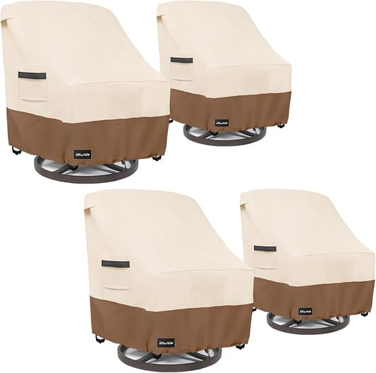 ANartcle Swivel Patio Chair Cover 4 Pack,600D Waterproof Heavy Duty Outdoor Chair Cover(35 W x 37 D x 36 H inches),Patio Furniture Covers,Outdoor Furniture Covers Waterproof,Beige&brown by PatioFurnitureCovers