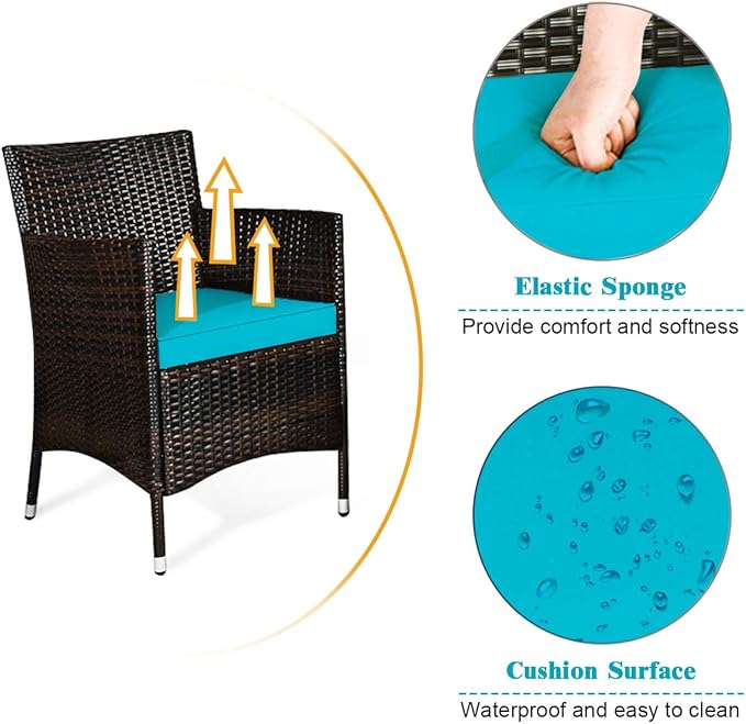Tangkula 4 Pieces Patio Rattan Conversation Set with Tempered Glass Coffee Table & Thick Cushion, Wicker Chair Set for Garden, Lawn, Poolside and Backyard