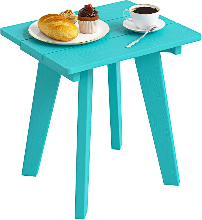 Outdoor Side Table, HDPE Weather Resistant Small Patio Table for Porch and Balcony, 200 LBS Capacity Heavy Duty Small Outdoor Table for Backyard and Pool, Easy Maintenance, Aruba Blue by HOMENJOY
